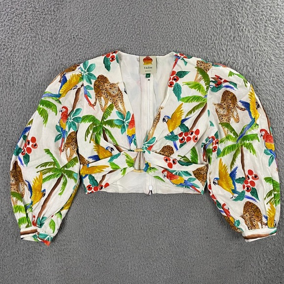 FARM RIO Tropical Paradise Linen-blend Crop Top In White size XS Resort Summer - Picture 1 of 11